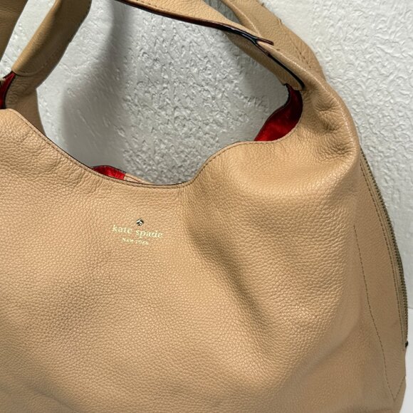 Kate Spade Mansfield Juniper Hobo Shoulder Bag Beige Leather Dual Zip Slouchy - Picture 3 of 16